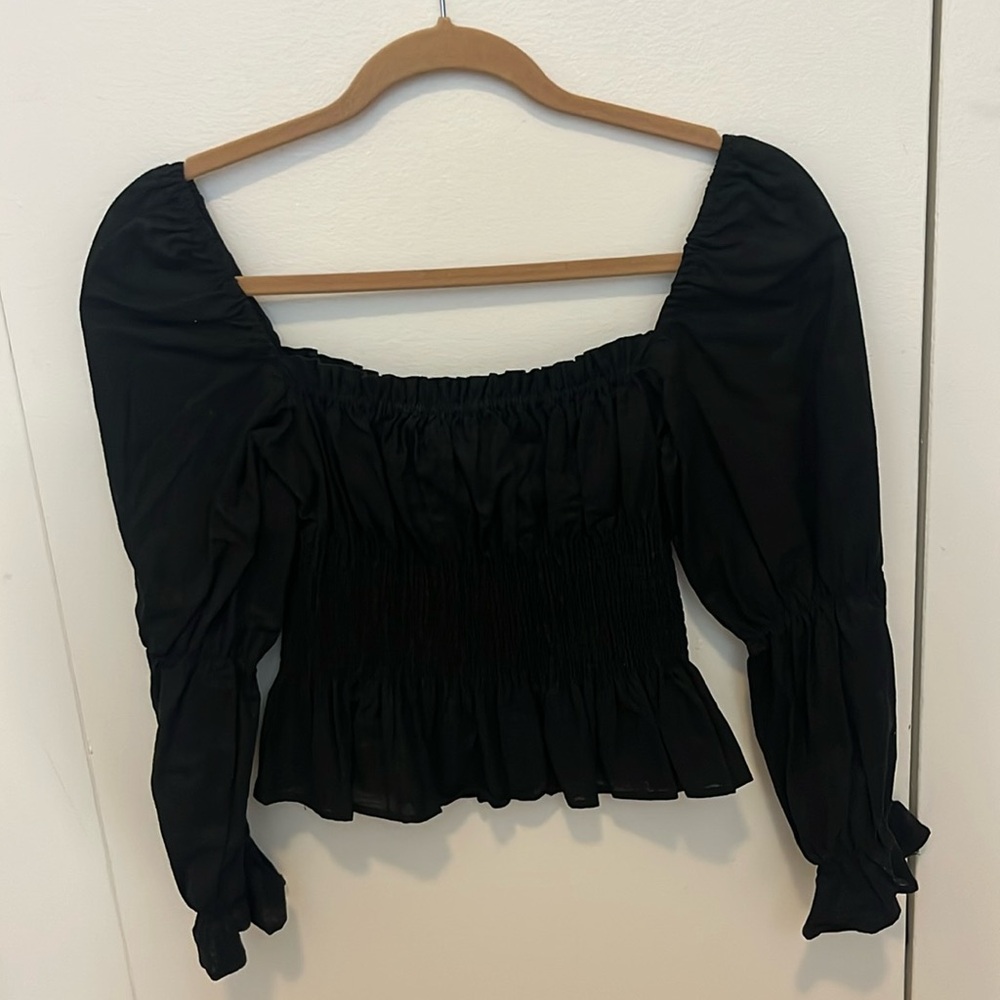 KOURT Black Linen Going Out Top with Scrunching